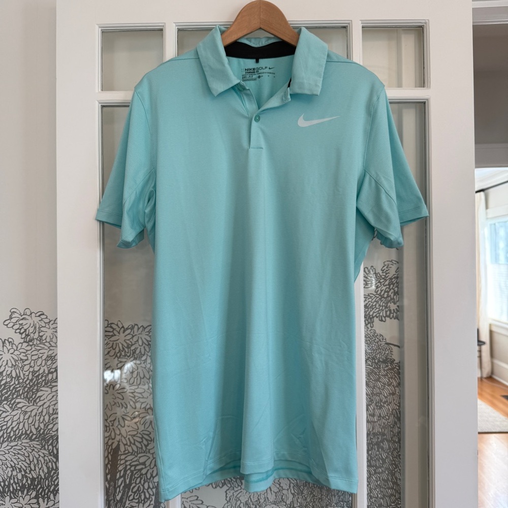 Nike Men's Golf Aqua Polo Short Sleeve Shirt Striped Medium